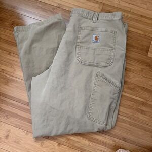 Carhartt Relaxed Fit Work Pants Mens 44x32 Tan Canvas Carpenter Utility Workwear